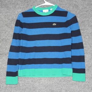 Lacoste Kids Striped Sweater Size 12 Blue Black Green Cotton Blend